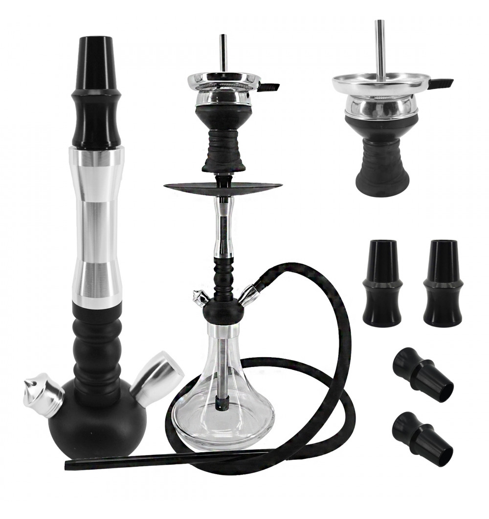 RMAN Wasserpfeife Aluminium Hookah 55cm Shisha mit Shisha Schläuchen  Kohlezange